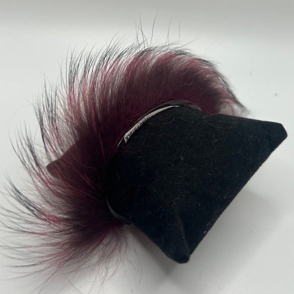 Salvatore Ferragamo Bracelet Fur Red Burgundy Black‎ Silver Tone #324